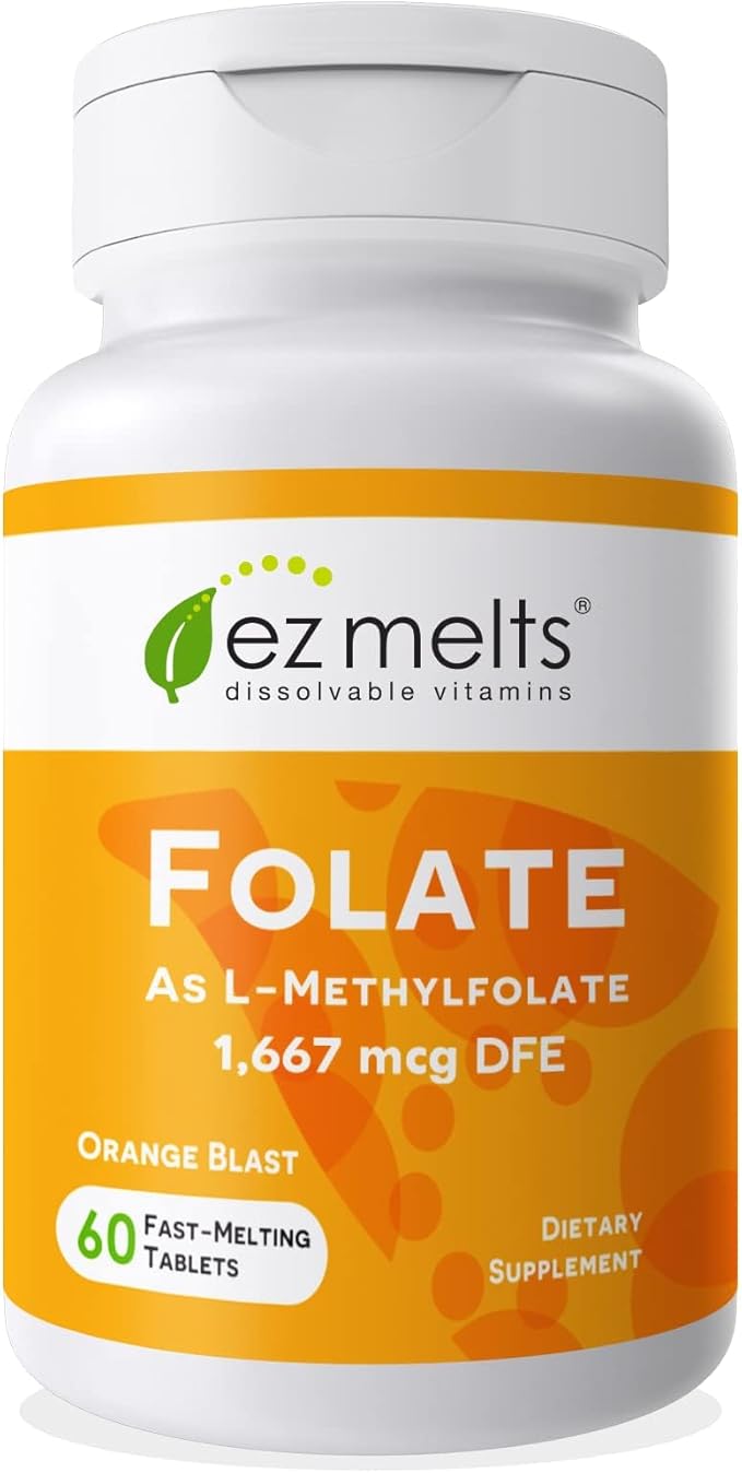 EZ Melts Dissolvable Folate 1,667 mcg, L-Methylfolate, Sugar-Free, 2-Month Supply