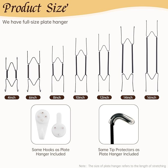 3 Pack 8/10/12 Inch Decorative Plate Medium Plate Hangers for The Wall, Invisible Stainless Steel Plate Hangers for Display with Wall Hooks, for Platter/Dish/Picture（Black）