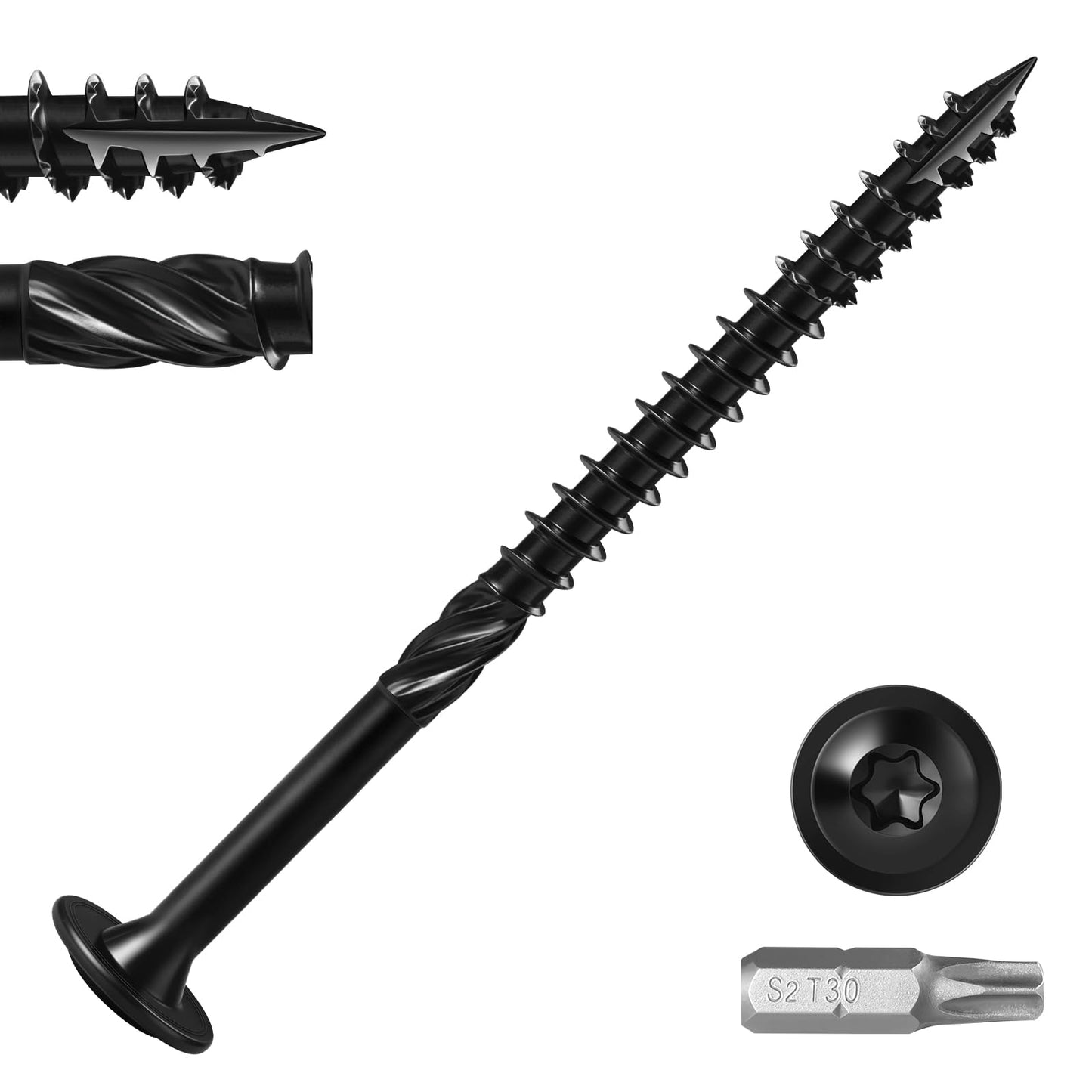 BNUOK Lag Screws #14 x 6 Inch, (1lb, 20pcs) Heavy Duty Construction Structural Exterior Wood Timber Screws, Torx Drive Washer Head Rust Resistant Black Epoxy Coated, with T30 Star Bit