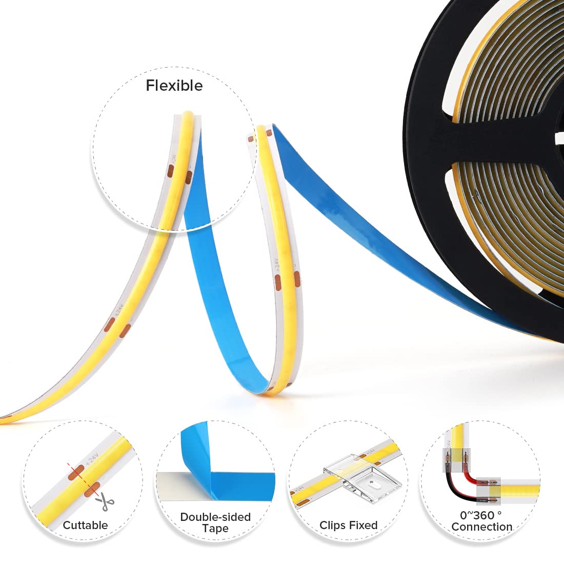 Btf-Lighting Cob Flexible Led Strip 8W/M 16.4Ft Warm White 3000K Dimmable 336Led/M Model F0B5M12V504L