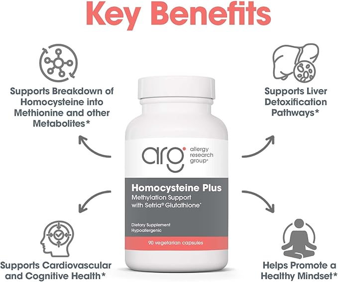 Allergy Research Group Homocysteine Plus Supplement - with Setria Glutathione, Vitamin B Complex, Trimethylglycine, Vegetarian Capsules - 90 Count