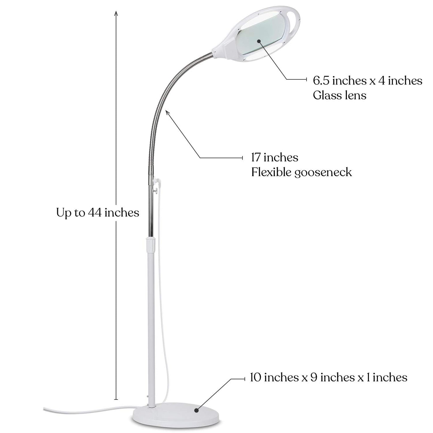 Brightech LightView Pro Magnifying Glass Floor Lamp, 5 Diopter (2.25x), White, with LED Light and Sturdy Base