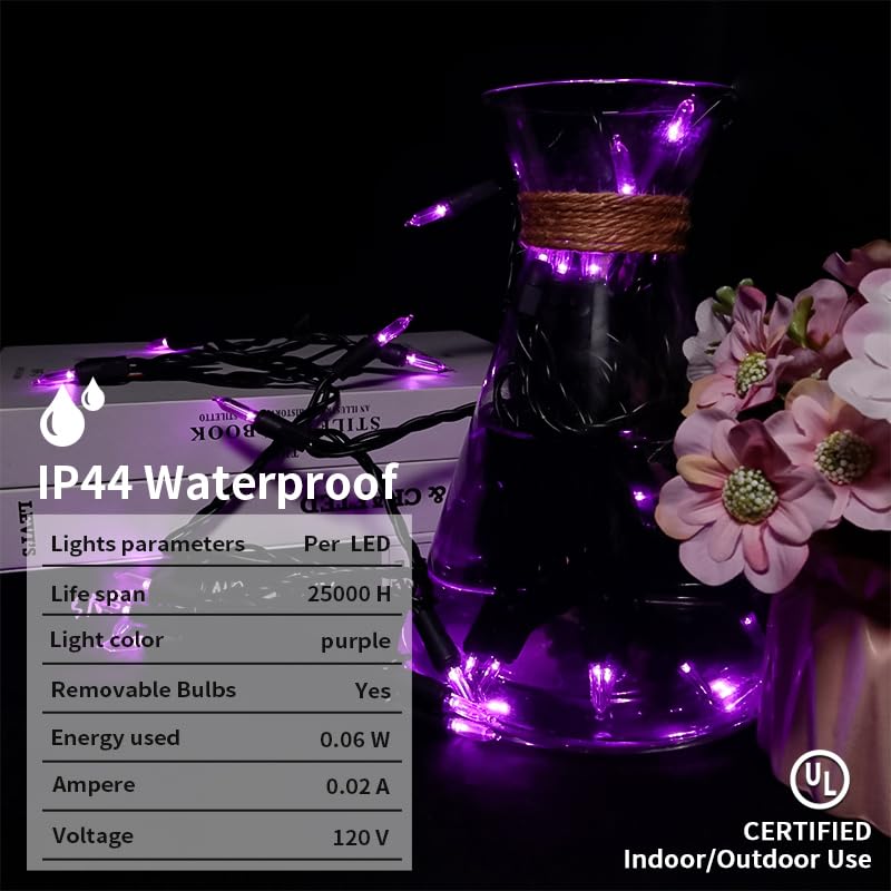MULTI-SPARKING Purple LED Halloween String Lights - 35 Count, 11ft Black Wire, UL Certified