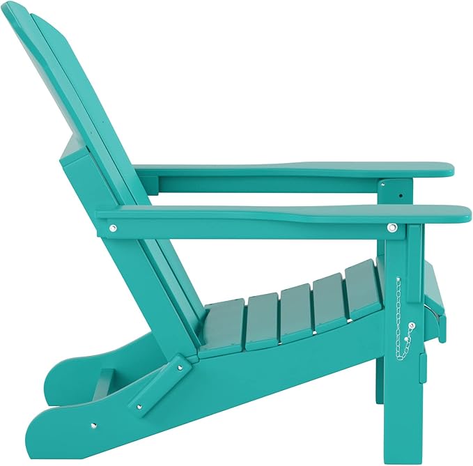 WO Home Furniture Adirondack Chair Table Set of 2 PCS Outdoor Folding Chair w Side Table Weather/UV Resistant for Lawn, Garden, Bon Fire, Balcony (Turquoise)