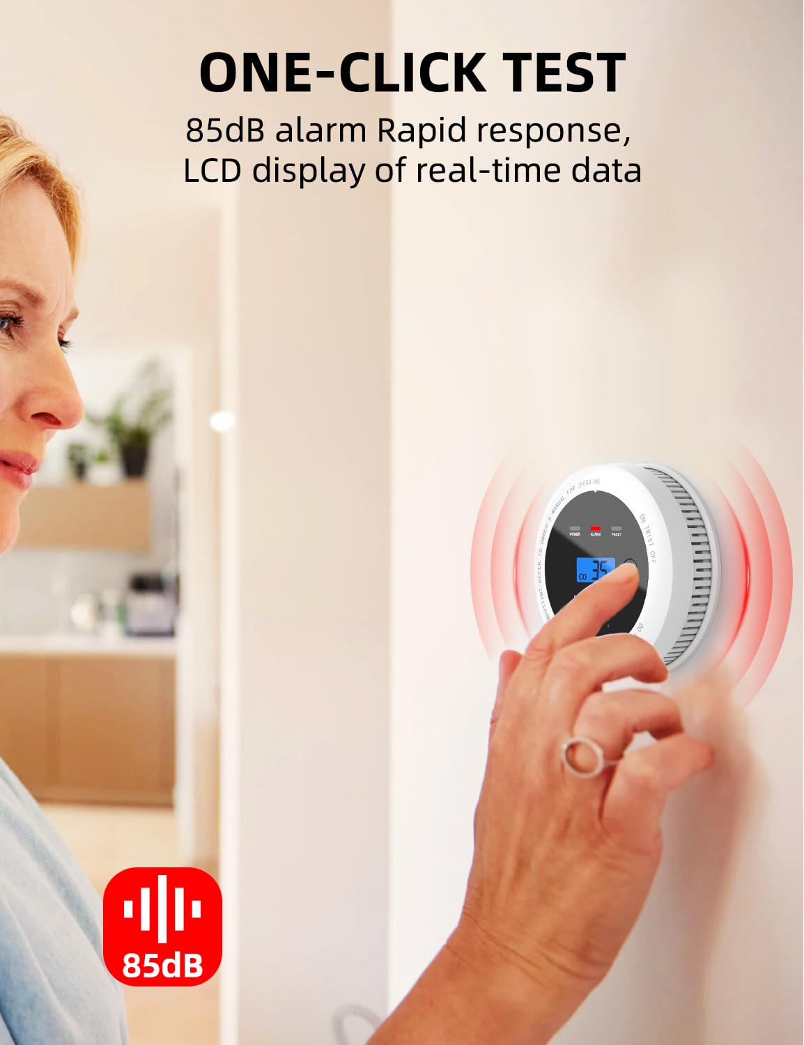 UxmCruxial Smoke Detector Carbon Monoxide Detector Combo, 2 in 1 Smoke and Carbon Monoxide Alarm with Display 85dB Alarm Replaceable Battery Fire Alarm CO Detector for Kitchen,3 Pcak