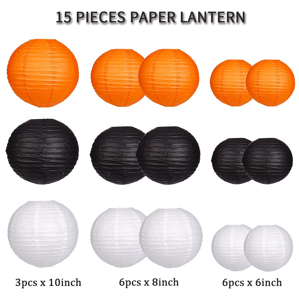 zilue Paper Lanterns 15pcs Decorative Party Supplies Black/Orange for Halloween Thanksgiving Birthday Model PL1003