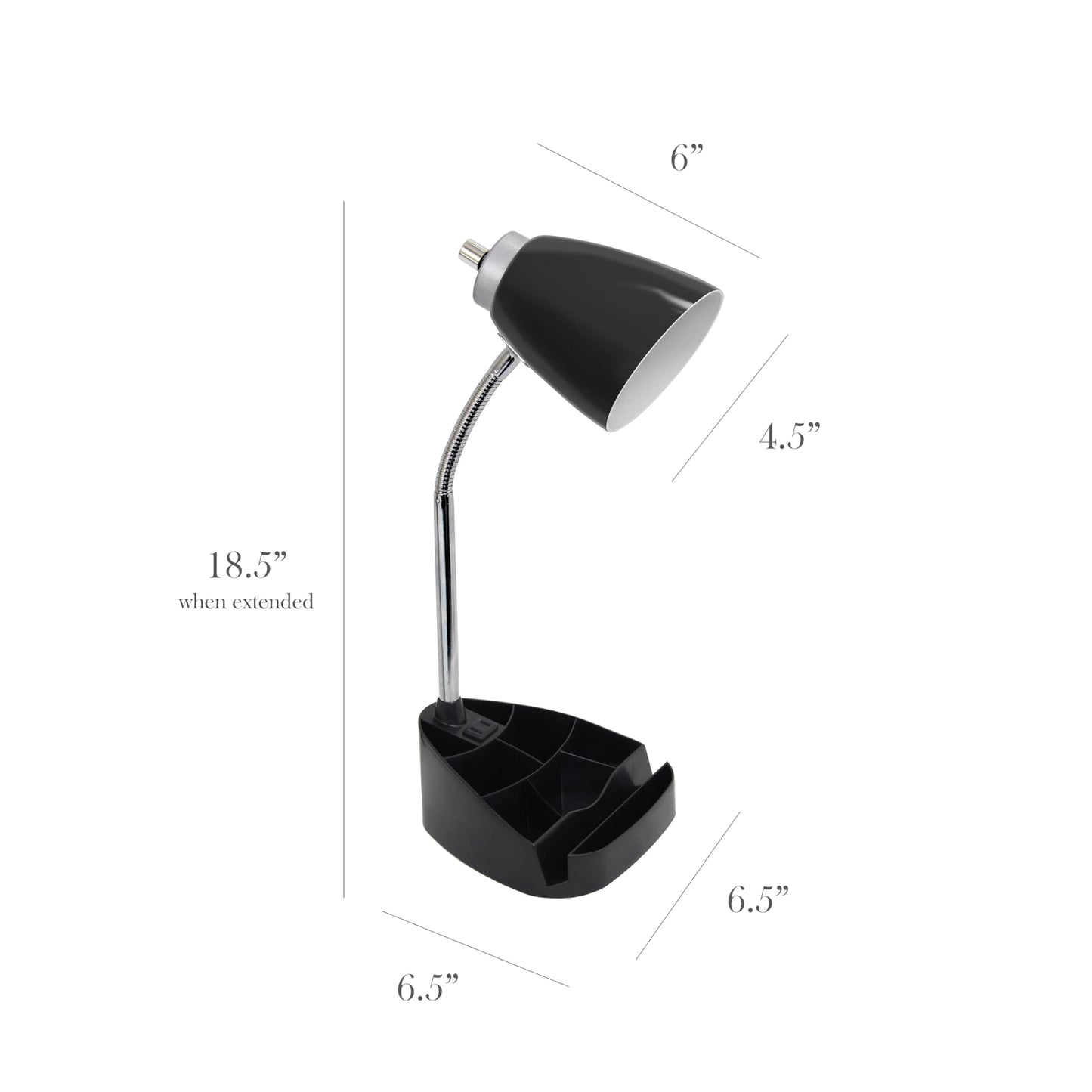 Simple Designs Gooseneck Desk Lamp with iPad Stand, Black, Model LD1094-BLK