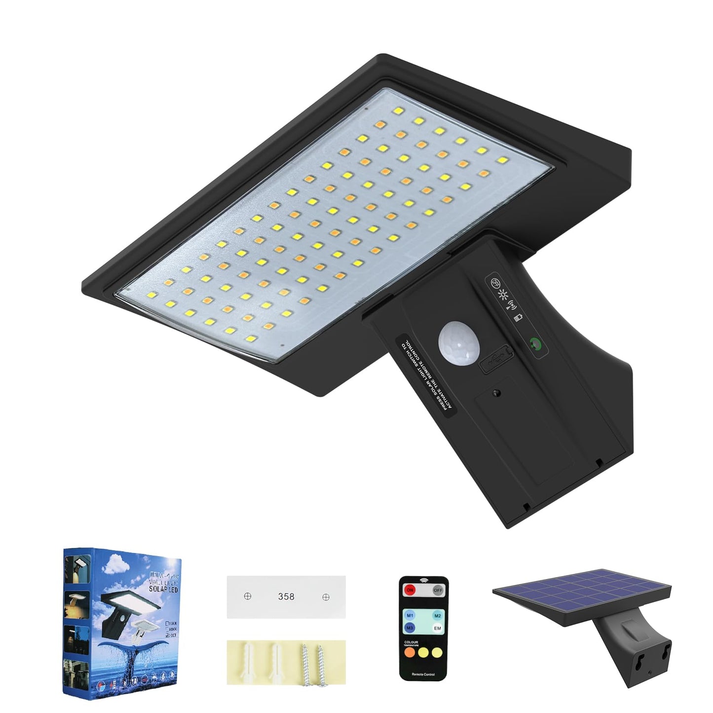 Hrevorryda Solar Lights Outdoor Waterproof-4 Lighting Modes Wall Light With Remote 520Lm Ip65 Waterproof Motion Sensor Outdoor Lights Powered For Front Door Yard Deck Fence Garage Pathway (4.2W)