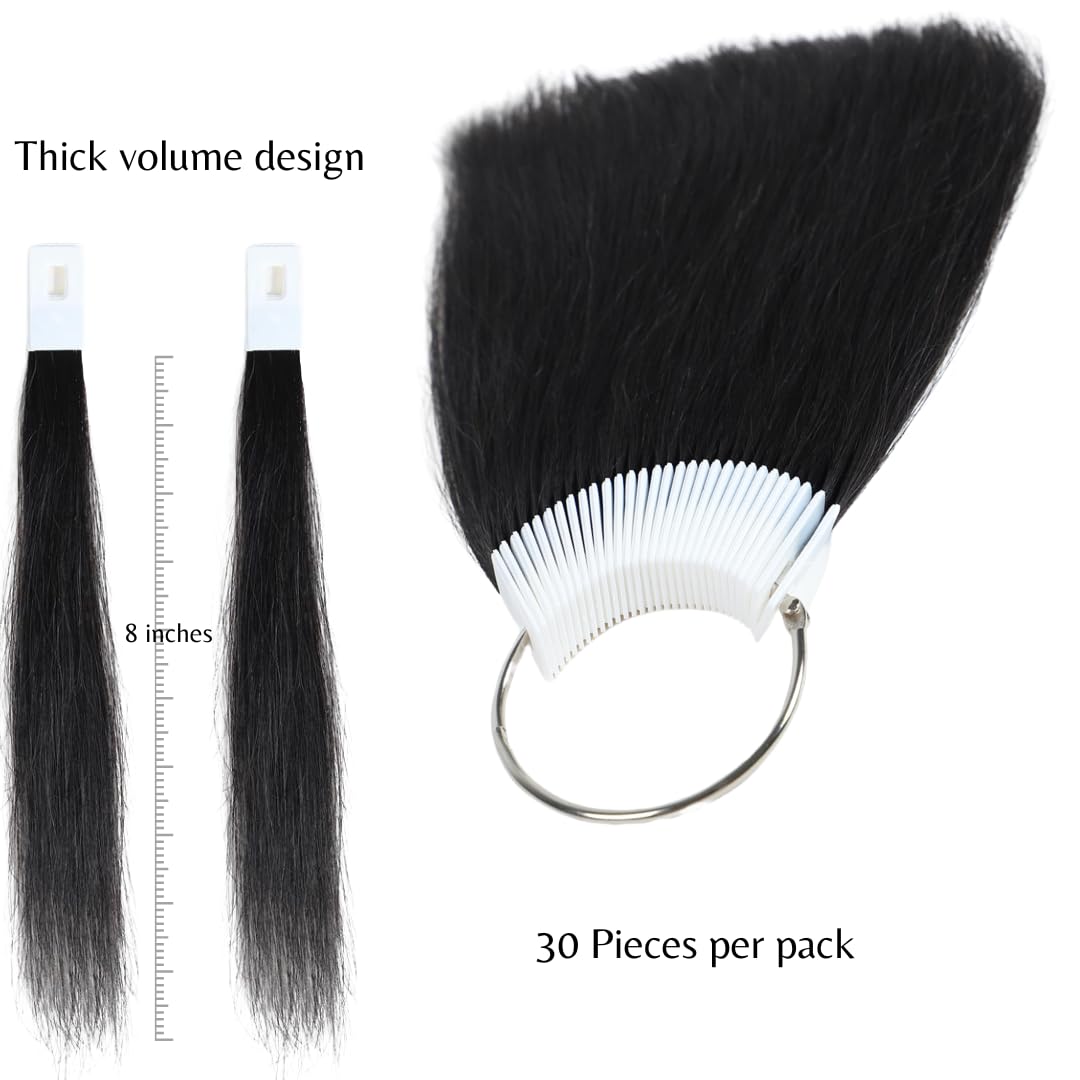 RINBOOOL Hair Swatches for Testing Color, Natural Black Tone Level 1, Real Remy Human Hair, 30 Strands per Pack, 8 Inches