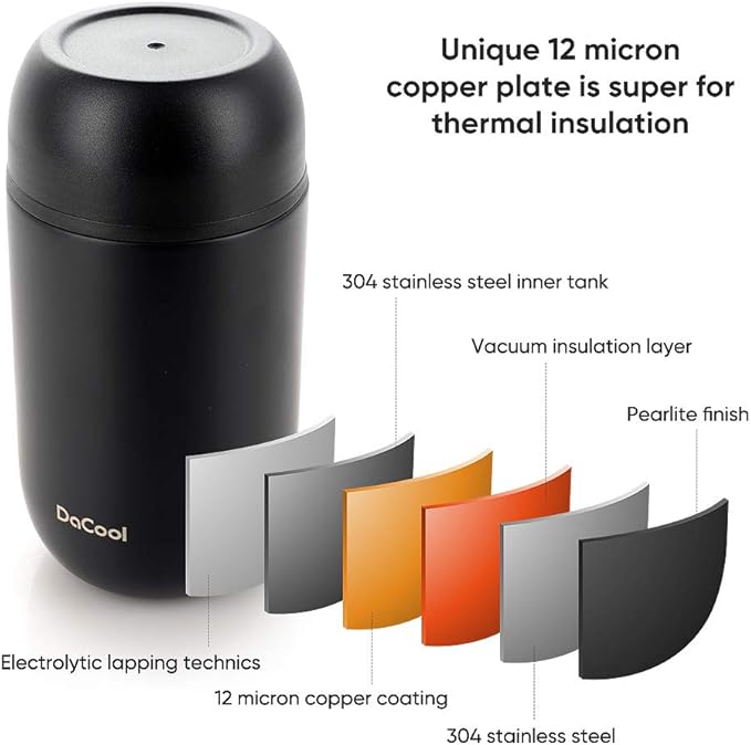 DaCool Adults Food Thermo for Hot Food 24 oz Insulated Food Jar Insulated Lunch Container Vacuum Stainless Steel Soup Thermo for Women Man Leakproof for Office Picnic Travel Outdoors, Black
