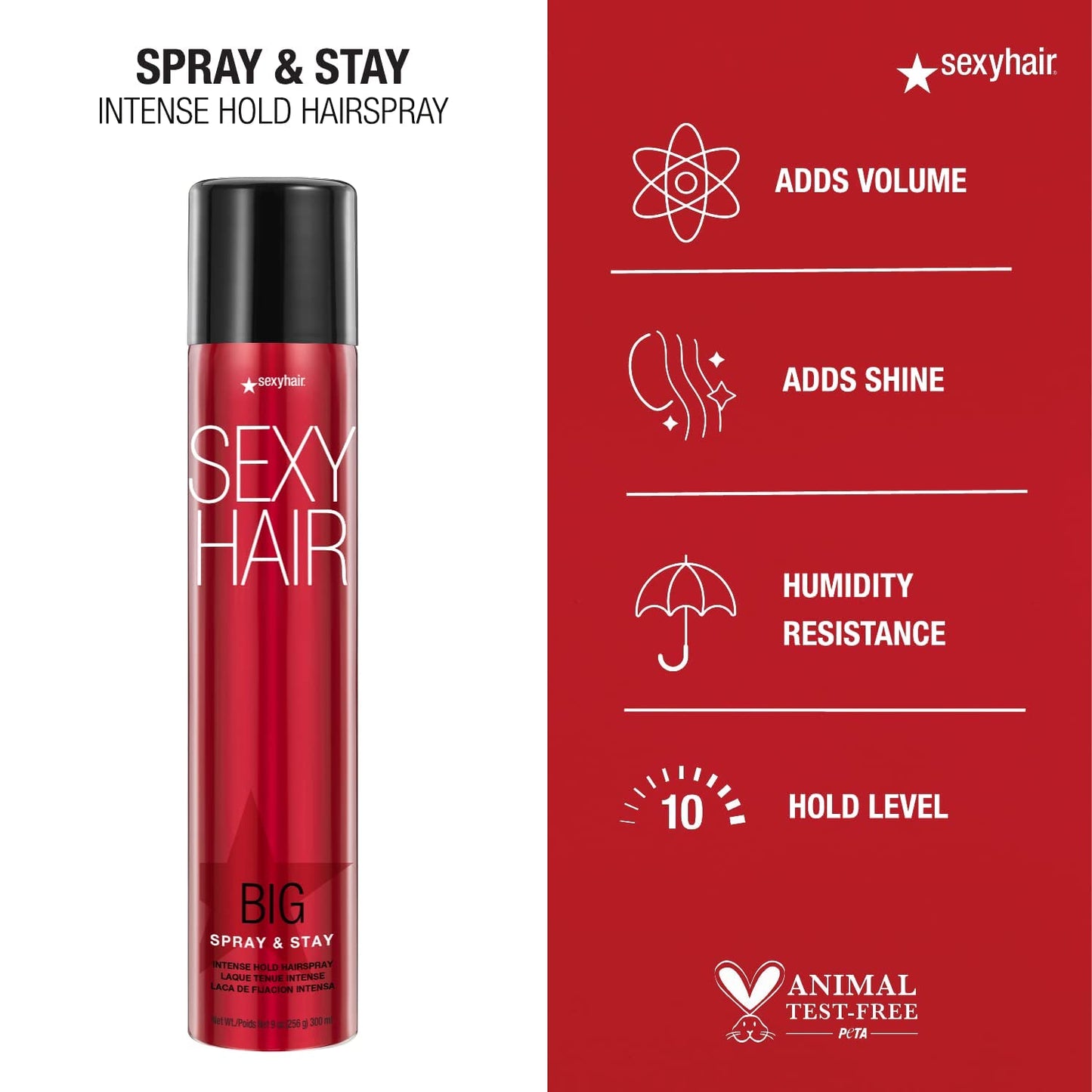 SexyHair Big Spray & Stay Intense Hold Hairspray Travel Size, 1.5 Oz | Extreme Hold and Shine | Up to 72 Hour Humidity Resistanc