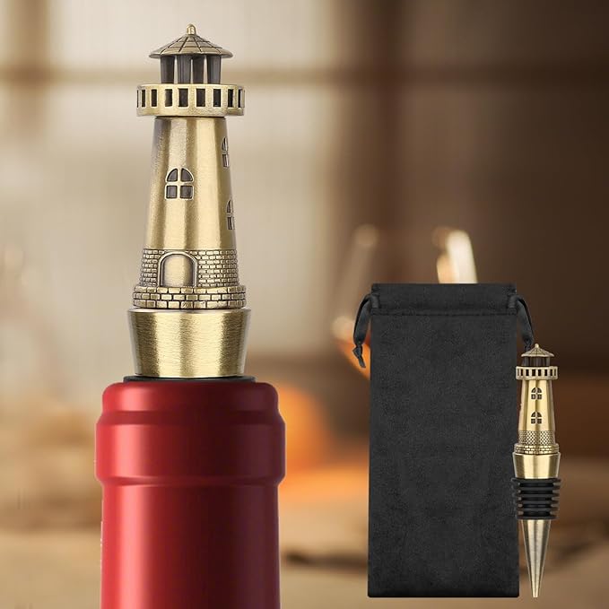 Nautical Lighthouse Wine bottle Stopper for Wine Champagne, Lighthouse Gifts Wine Gifts for Men Women Pharos Lovers, Wine Saver, Wine Accessories, Bronze