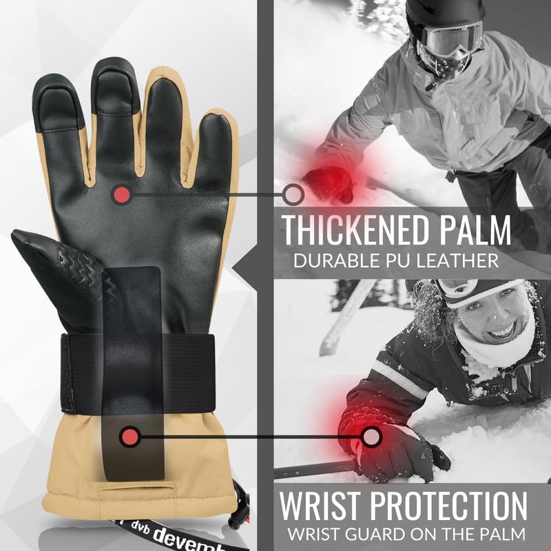 devembr Snowboarding Gloves with Wrist Guards, Ski Gloves Touchscreen