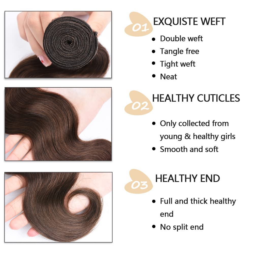 Lagalaga Bundles Human Hair 24 26 28 Inch Body Wave Dark Brown 4 Color Human Hair Bundles Unprocessed Brazilian Virgin Hair Quic