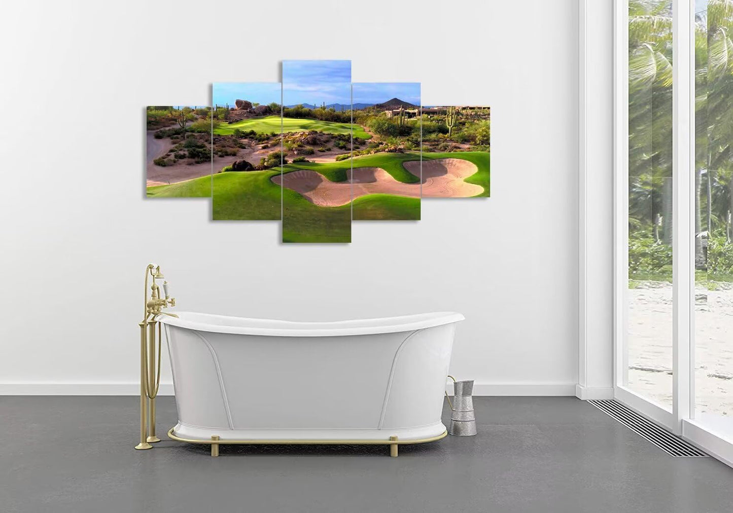chenchenArt Arizona Desert Golf Course Wall Art for Living Room Bedroom Bathroom Home Decorations Arizona Golf Course Pictures Posters Canvas Prints Modern Artwork Framed Ready to Hang(60''W x 32''H)