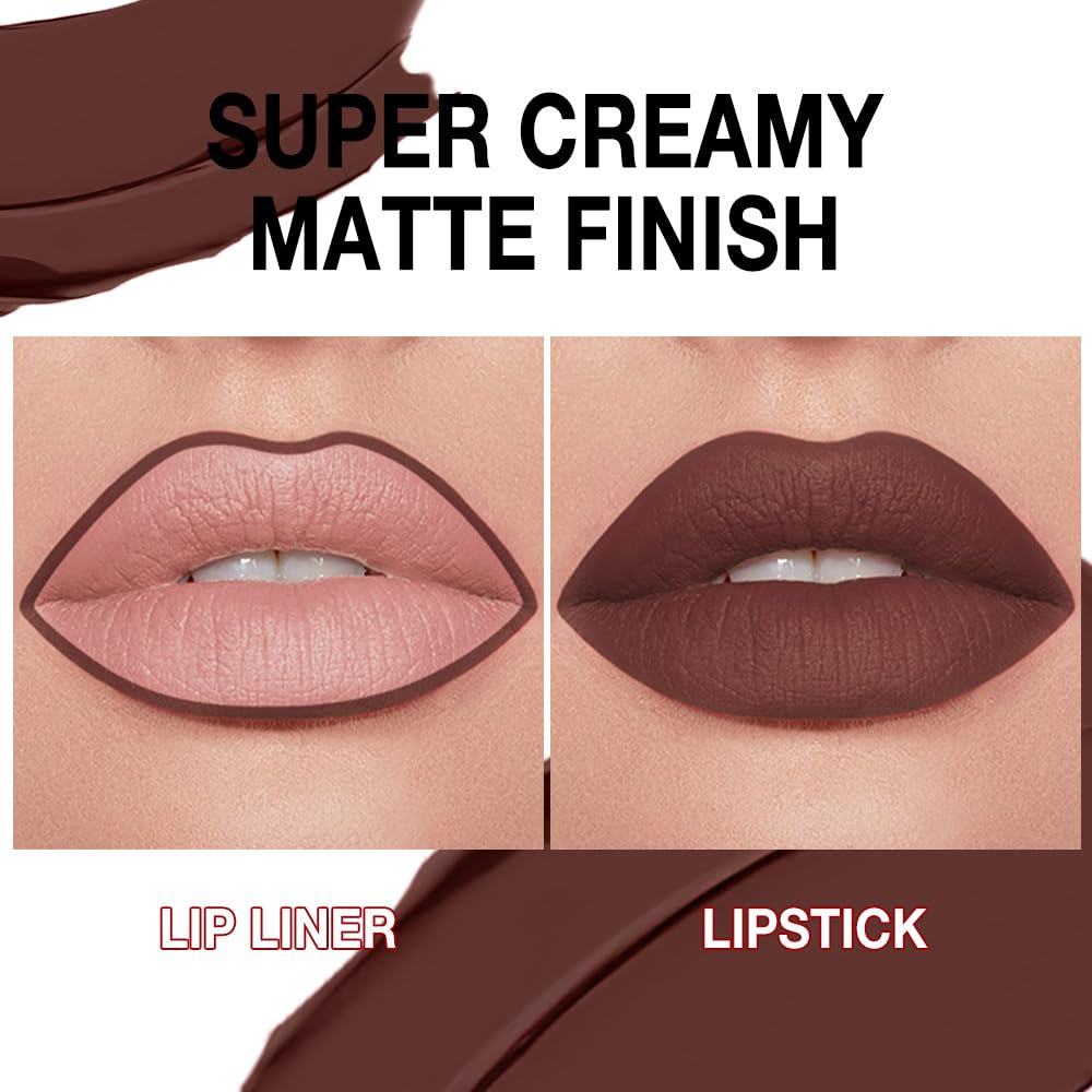 Kaely Maroon Gradient Matte Lipstick Lip Liner Pencil for Women, 2in1 Flawless Contour Gradual Ombre Effect Lip Pencil Makeup Wa