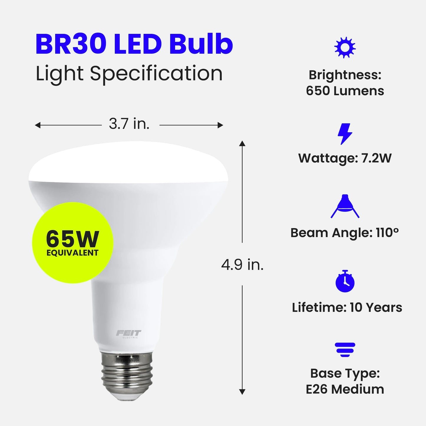 Feit Electric Br30 Led Light Bulb, Dimmable, 65W Equivalent, 650 Lumens, 2700K Soft White, 12 Pack, Model Br30Dm927Ca