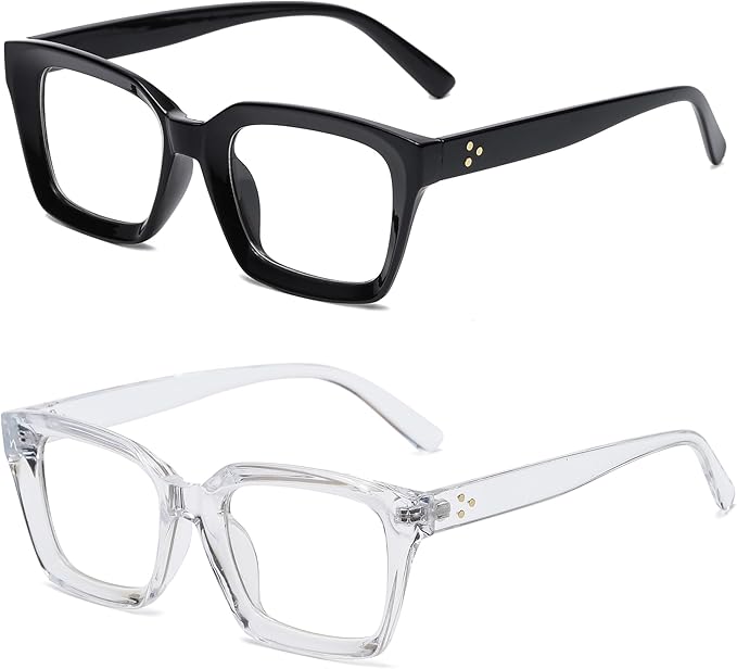 Teumire Classic Clear Lens Glasses for Women Men Thick Square Frame Eyewear Non Prescription Eyeglasses 2 Pack
