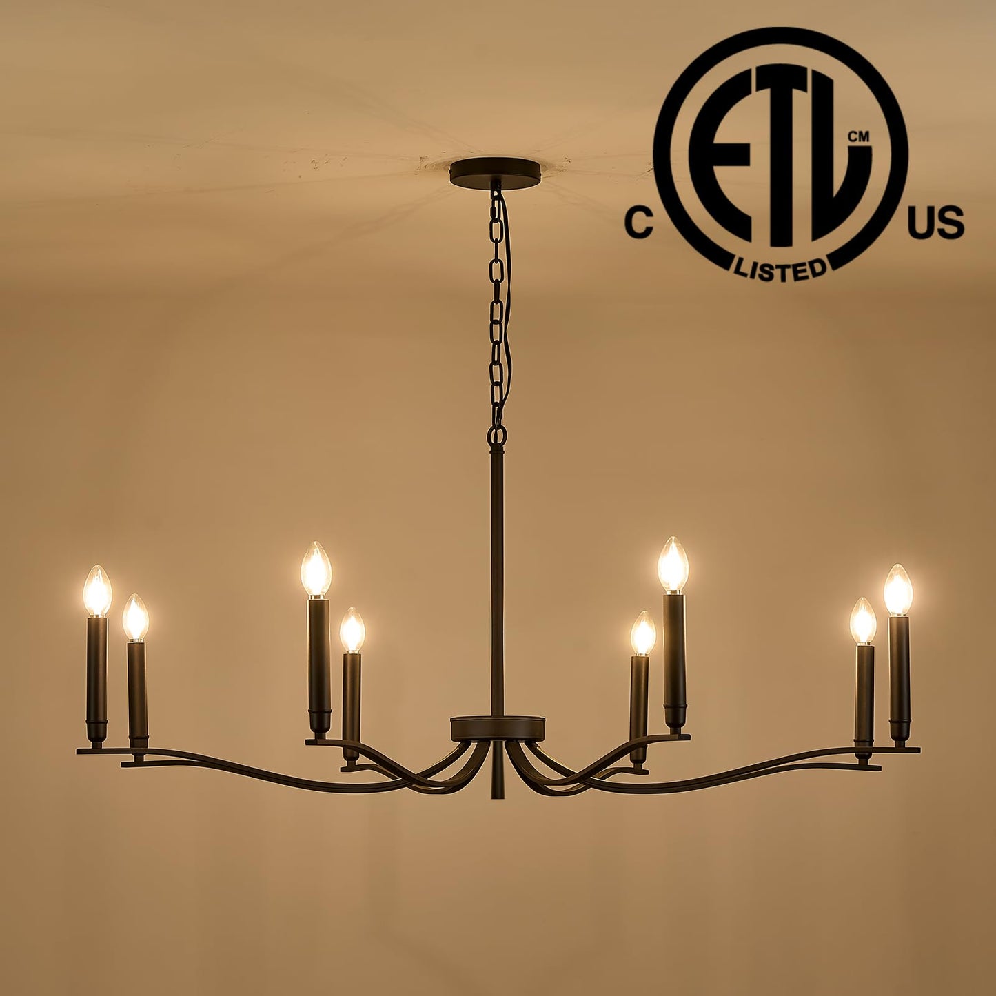 Fookchak Black Chandelier  Modern Dining Room Light Fixture 8 Light Candle Chandelier Over Table 44In Metal Chandeliers Lighting For Living Room Entry Master Bedroom Bathtub Kitchen