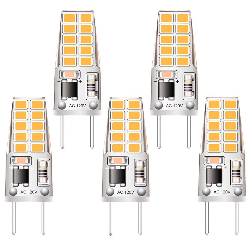 Kapata 5 Pack G8 Led Bulb Soft White 2700K 120V 3W Equivalent To G8 Halogen Bulb 35W T4 Jcd Type Gy8.6 Bi-Pin Base  Non-Dimmable For Under Cabinet Light  Under Counter Kitchen Lighting