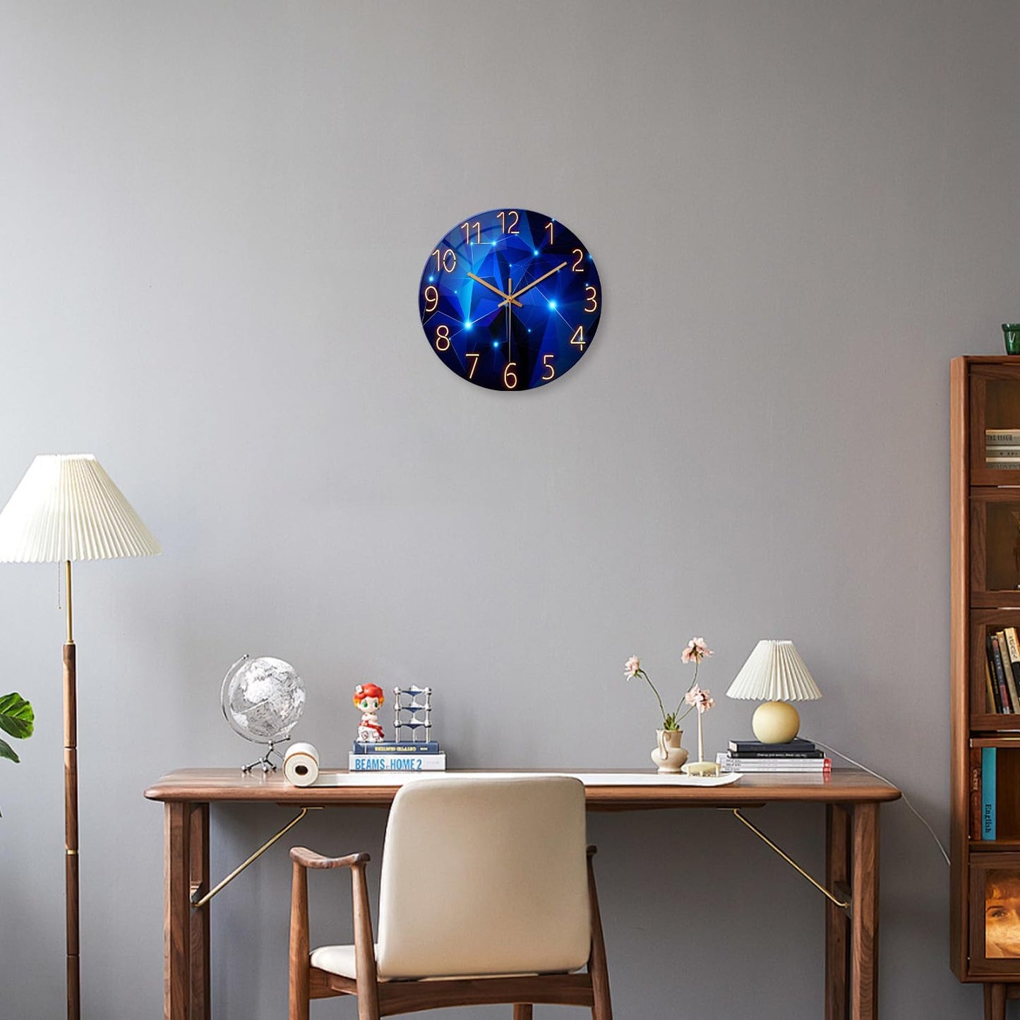 Big Wall Clock for Living Room Decor Blue Decorative Wall Clocks Battery Operated 20 Inch Silent Wall Clock Non Ticking