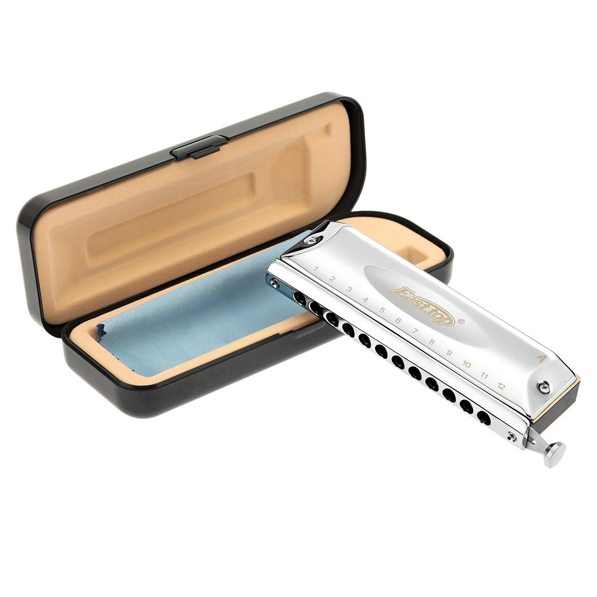 East Top Chromatic Harmonica A, Chromatic Harmonica For Adults,12 Holes 48 Tones A Key Mouth Organ Harmonica For Professionals A