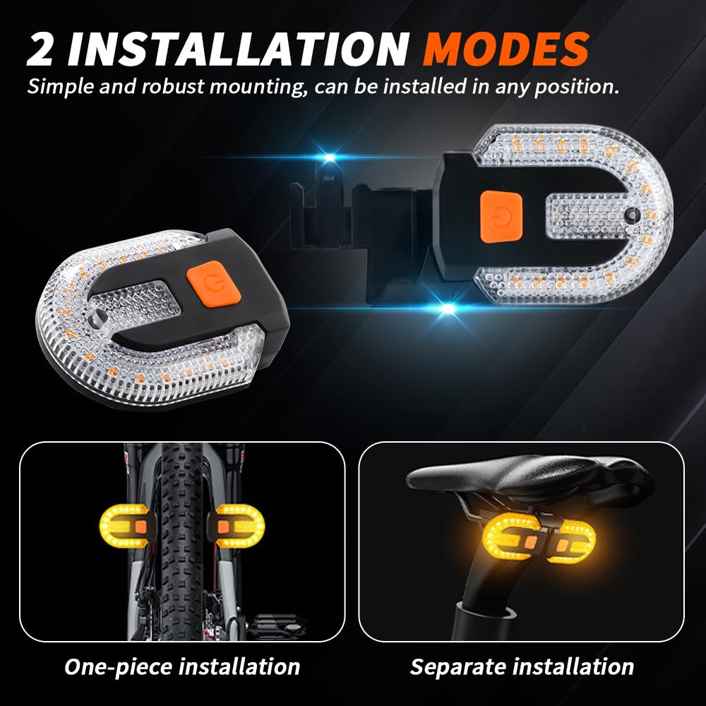 UPXSXT Bicycle Turn Signals with Alarm, USB Rechargeable, Waterproof Strobe, 5 Modes, Yellow Red