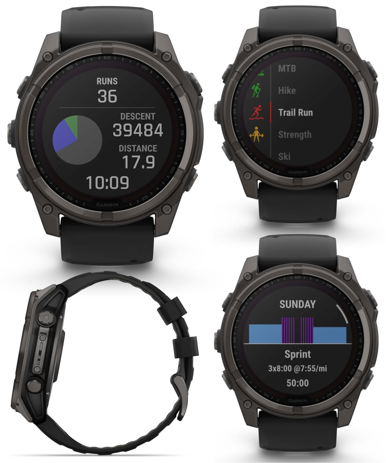 Garmin Fenix 8 - 51 Mm, Solar, Sapphire, Carbon Gray Dlc Titanium Gps Multisport Smartwatch With Black/Pebble Gray Silicone With