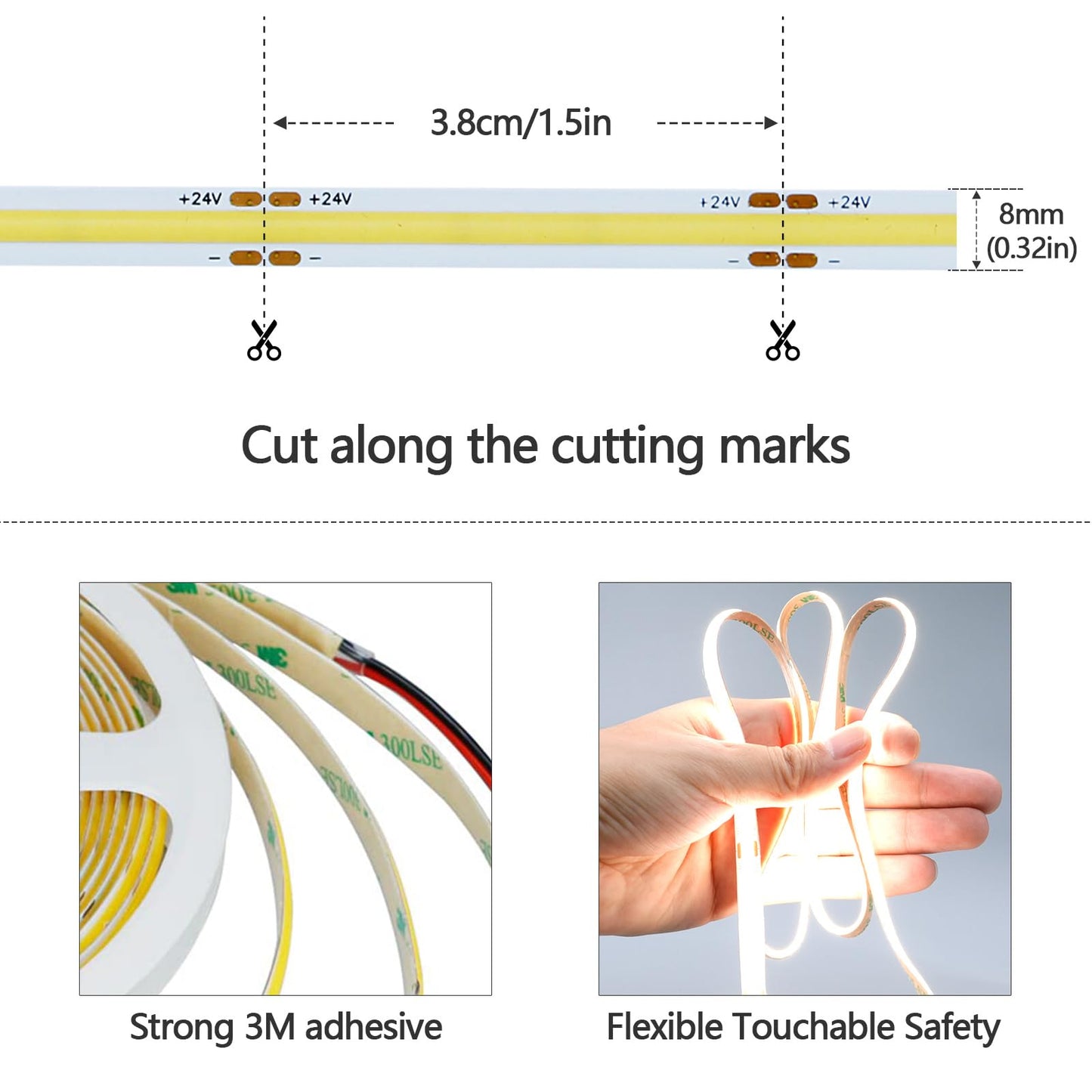 GOMING Motion Sensor COB LED Light Strip 32.8ft(10M) Natural White 4000K 3 Lighting Modes 3 Timing Off Modes 3 Brightness Modes with Power Adapter for Kitchen Cabinets Stair Showcase Bedroom Bed