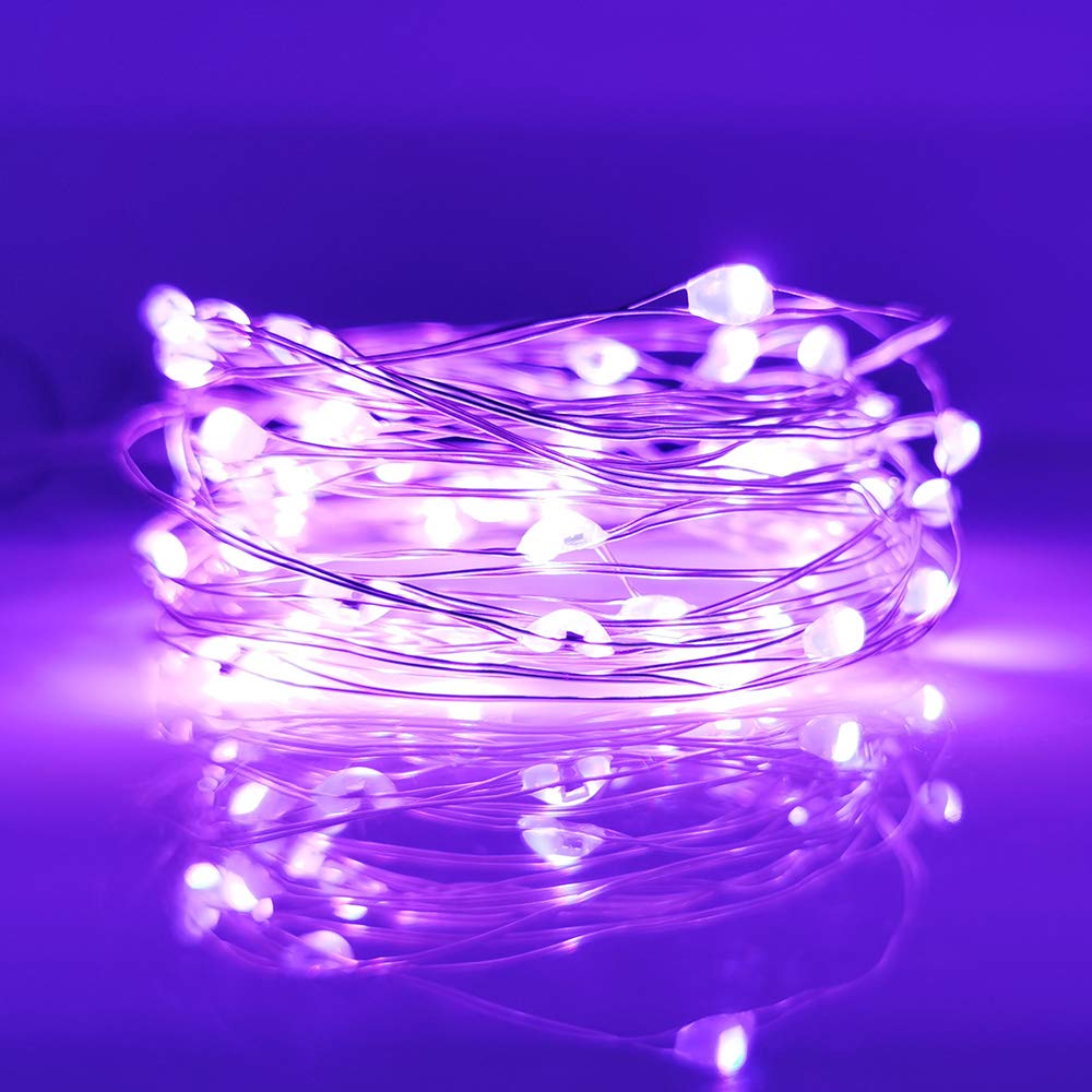 LIIDA LED String Lights 10-Pack, 6.6FT Purple Moon Lights, 20 LED Micro Lights on Silver Copper Wire, Batteries Included