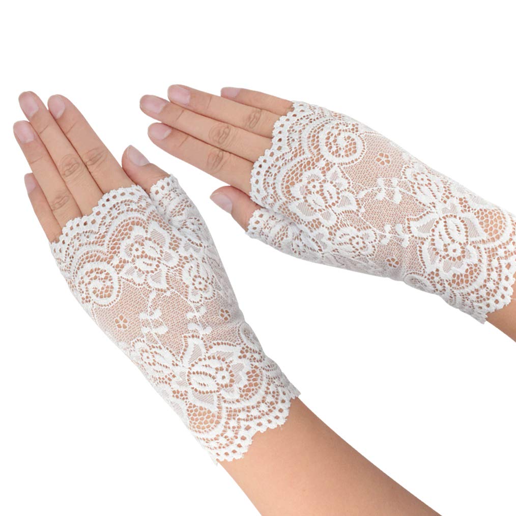 obmwang 2 Pairs Women's Lace Gloves Fingerless Floral Gloves for Bridal Prom Wedding Party Costume Accessories