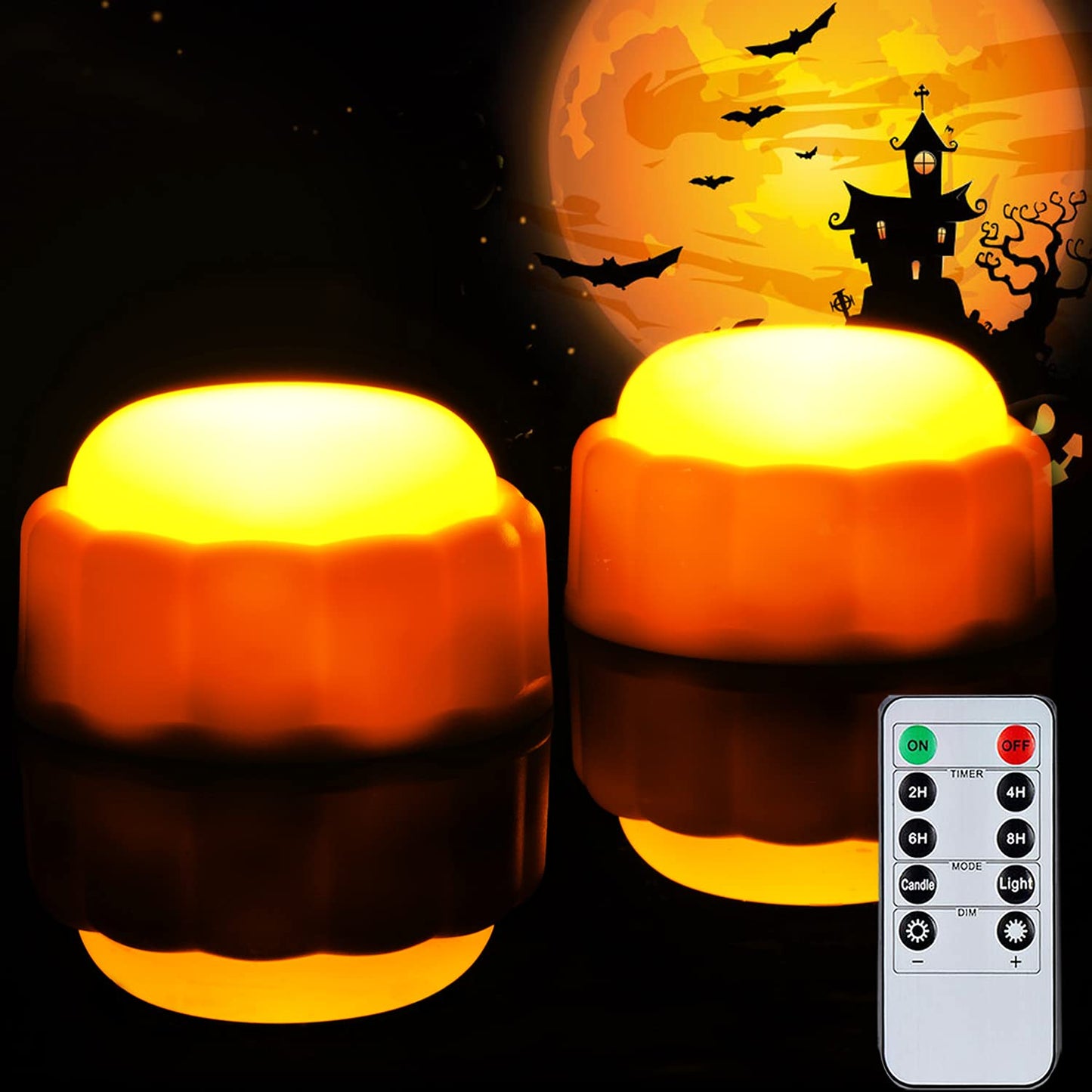 Homemory Halloween Bright Led Pumpkin Lights With Remote Control And Timers, Jack O Lantern Lights Battery Operated For Hallowee