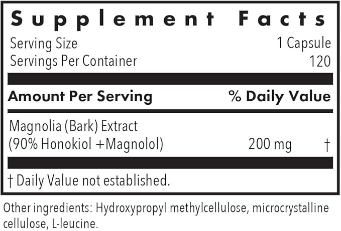 Allergy Research Group Magnolia Extract Dietary Supplement - Stress Sleep Support, Cortisol Balance, Honokiol, Magnolia, Hypoallergenic, Vegetarian Capsules, Gluten Free - 120 Count