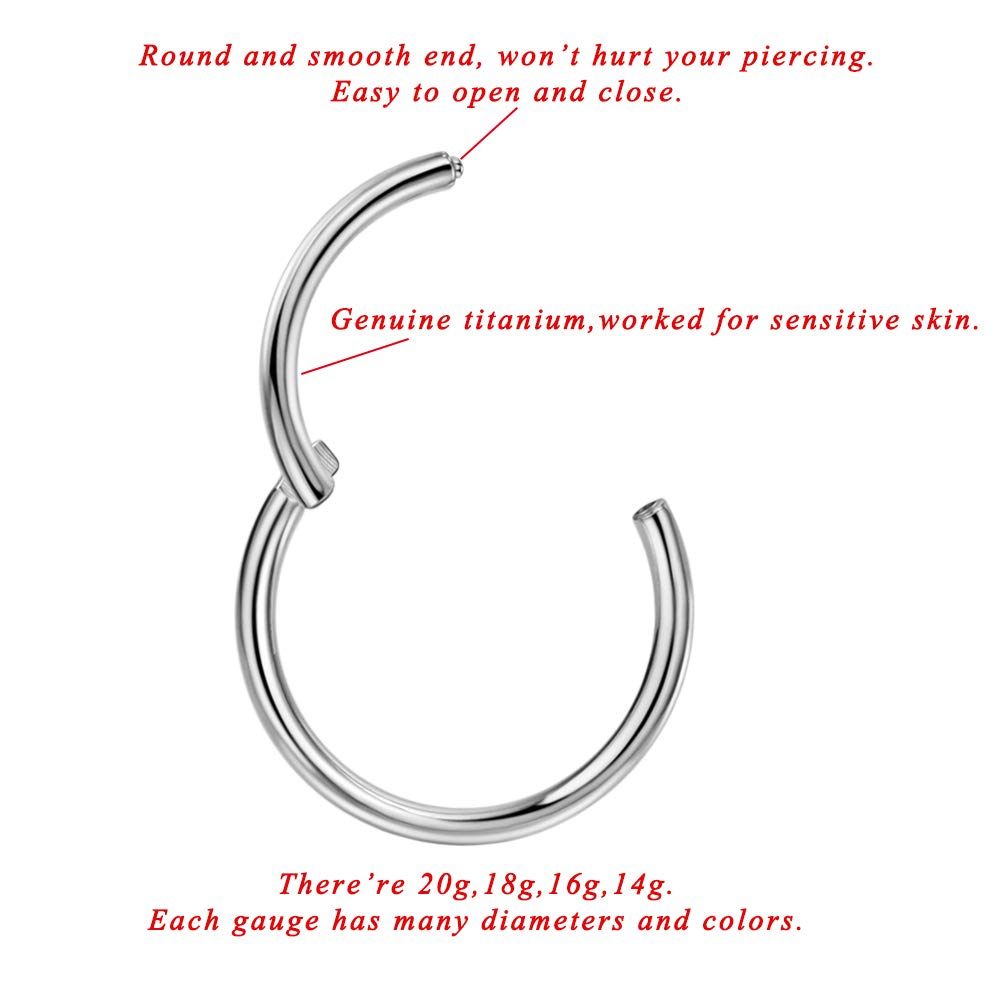 FANSING Titanium Cartilage Earring Hoop 16G 8mm Septum Rings for Women Men 16 Gauge Piercing Rings for Helix Earlobe Thick Hinge