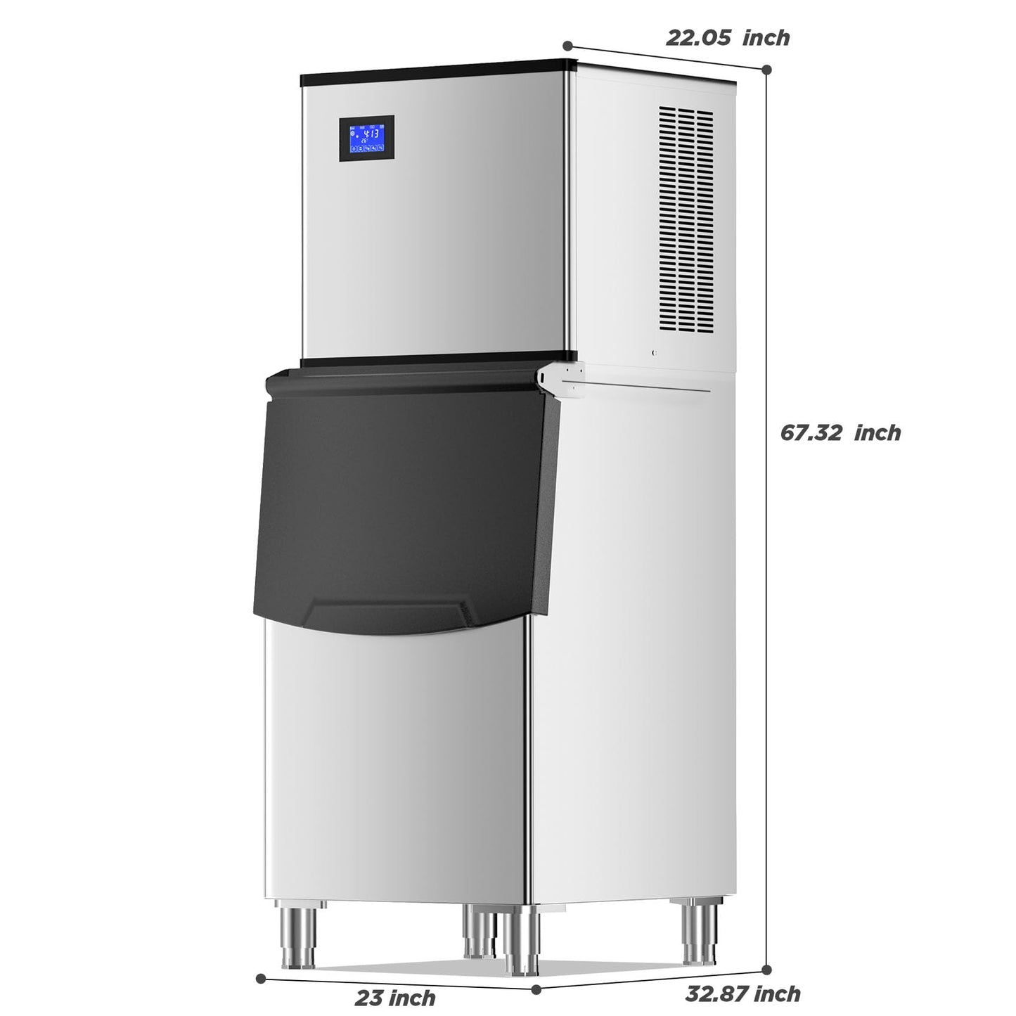 Commercial Ice Maker Machine 600 Lbs/24H with 400LBS Large Storage Bin Ice Ready in Air Cooled Clear Cube Ice for Bar Business Cafe (600 Lbs/24H)
