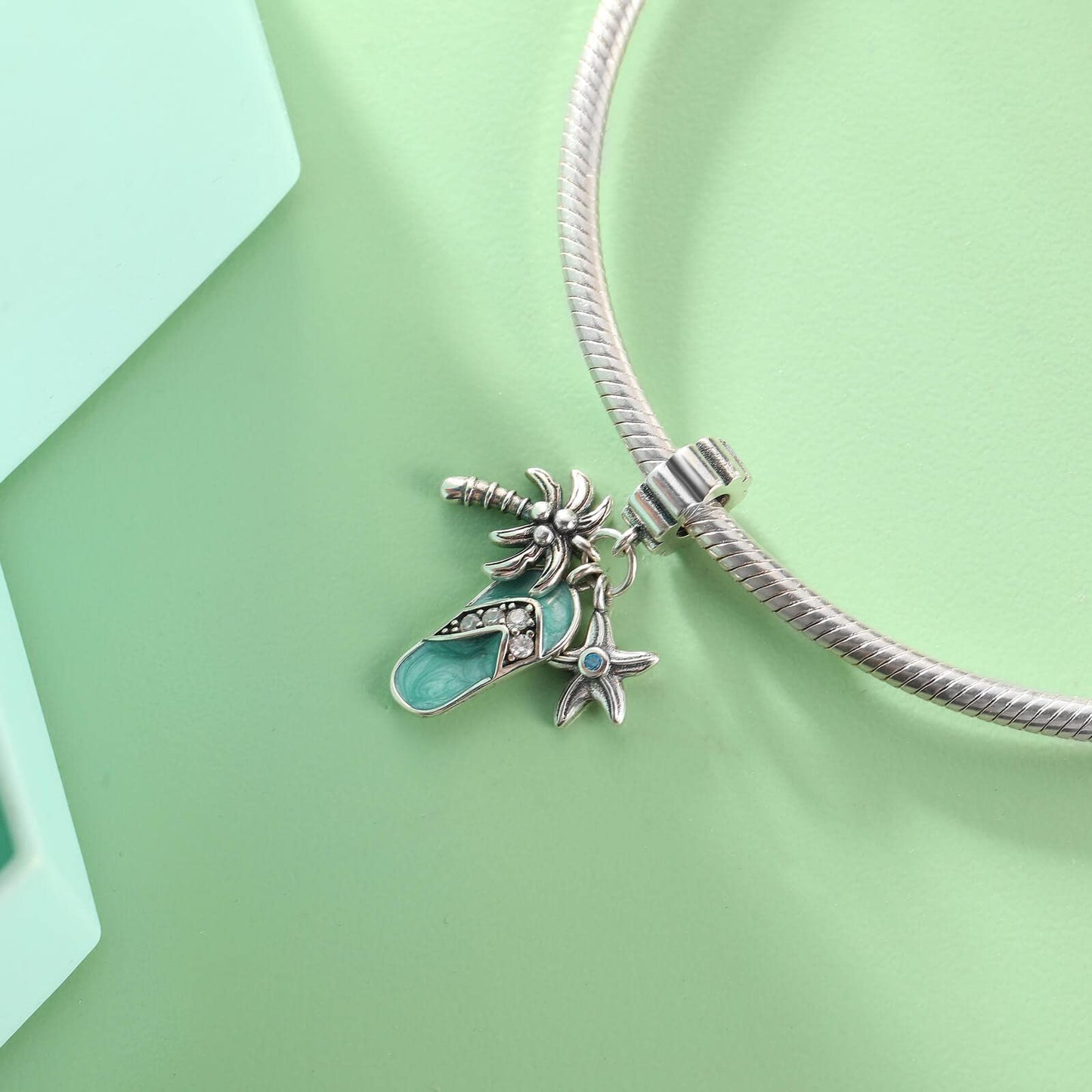 Dazlily Coconut Tree Starfish Slippers Charm 925 Sterling Silver Charm for Bracelets Necklaces