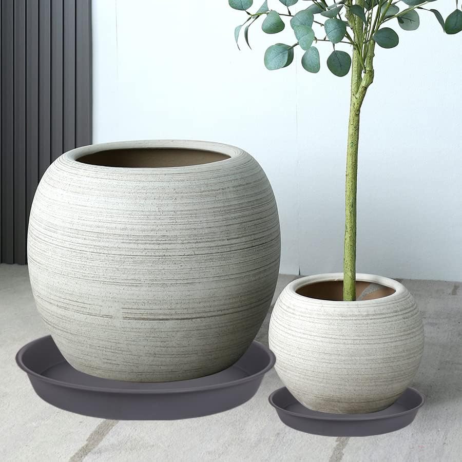 4 Pack of 13 14 inch Plant Saucer (12.2 Inch Base), Heavy Duty Plastic Plant Drip Trays 14" Round, Plant Trays for Indoors, Bird Bath Bowls, Plate for Planter 12-14" (14 inch, Cement Gray)