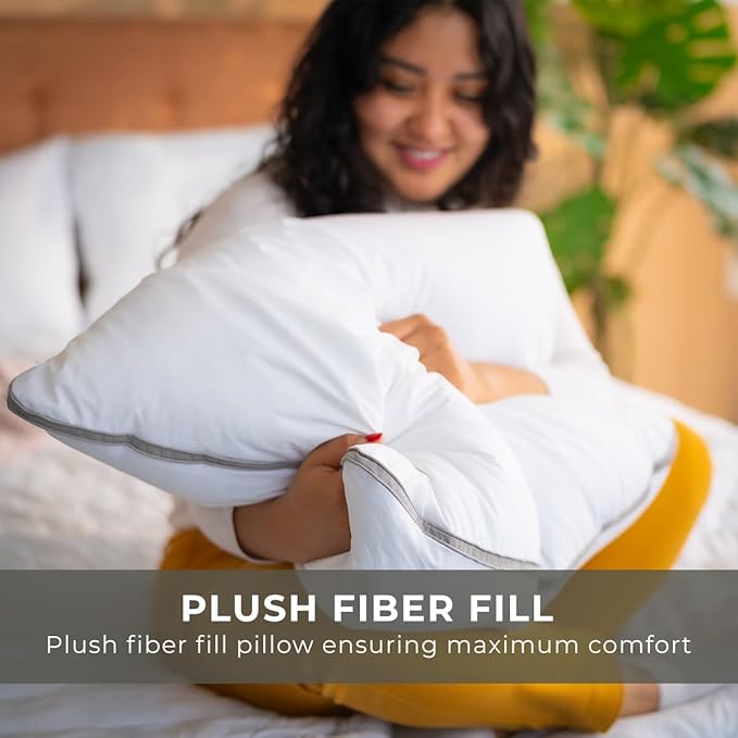 Set of 2 Bed Pillows for Sleeping King Size | Comfortable and Supportive | Premium Soft Down Alternative Microfiber Filled | Back and Side Sleeper Pillow