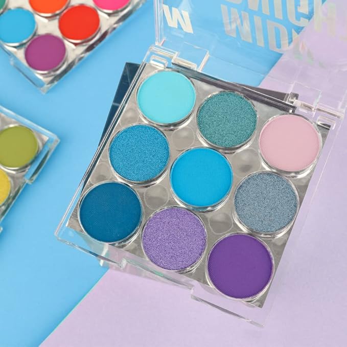 Purple Blue Eyeshadow Palette, Shimmer & Matte Violet Green Powder for Eye Makeup – 9-Color Highly Pigmented Light Dark Blue Pink Shades, Blendable Shiny & Matt