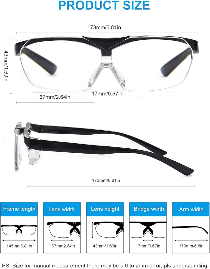OKH Magnifying Glasses, 160% Magnification, Flip Up Down Lens, Hands-Free Magnifier Eyeglasses for Close Work, Reading, Sewing, Craft, Jewelry Making, Hobby, Painting