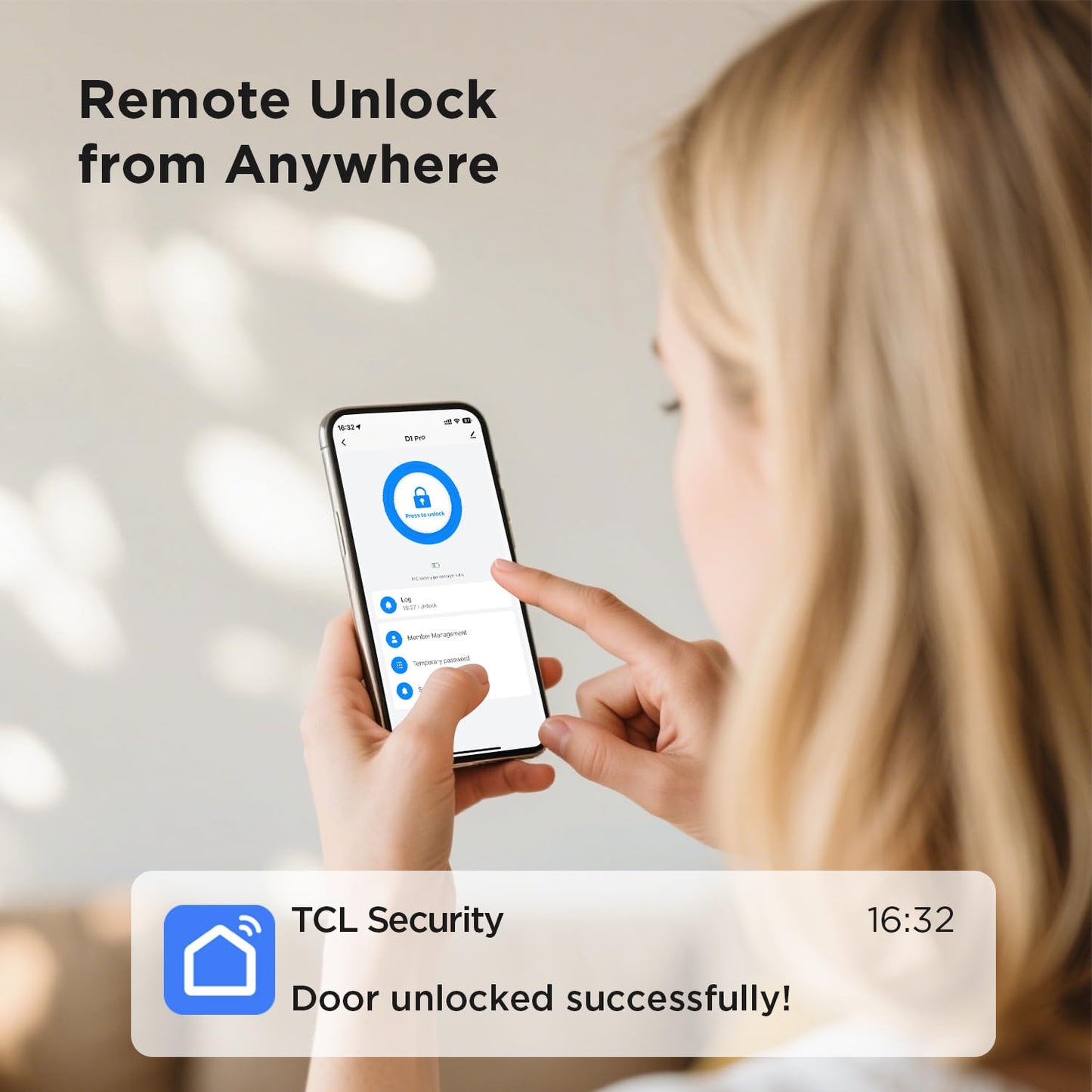 TCL Smart Lock D1 Pro, Palm Vein Recognition Door Lock with App Control, Keyless Entry Door Lock for Front Door, Wi-Fi Keypad Deadbolt, Works with Alexa & Google Assistant, Rechargeable Battery(Black)