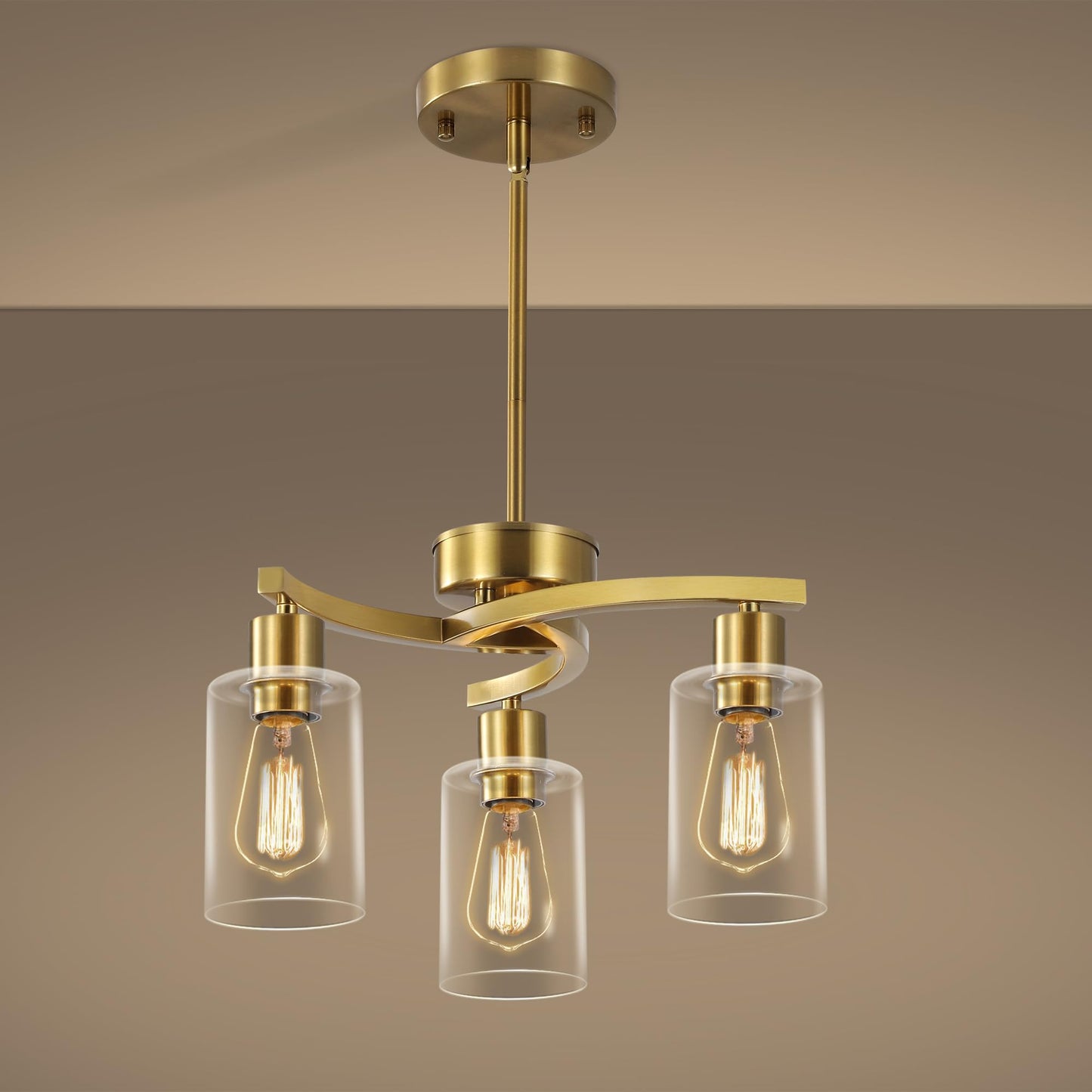 Cnratye 3-Light Gold Dining Room Chandeliers Over Table  Contemporary Kitchen Island Pendant Lighting  Industrial Hanging Light Fixture For Entryway Hallway Foyer Bedroom  Clear Glass Shade