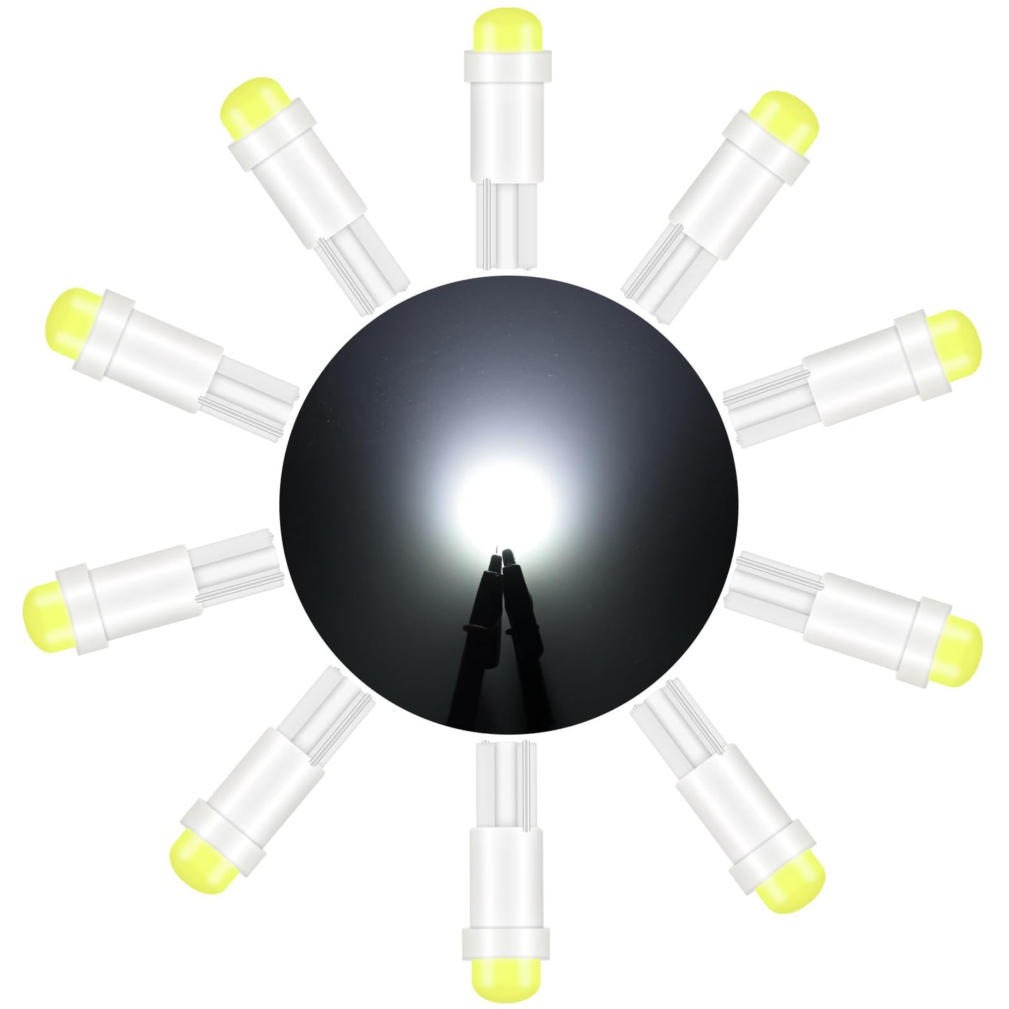 Alopee T5 Led Bulbs, 10Pcs Bright White 1Smd, Polycarbonate, For Car Instrument Cluster & Door Light, Dc 12V