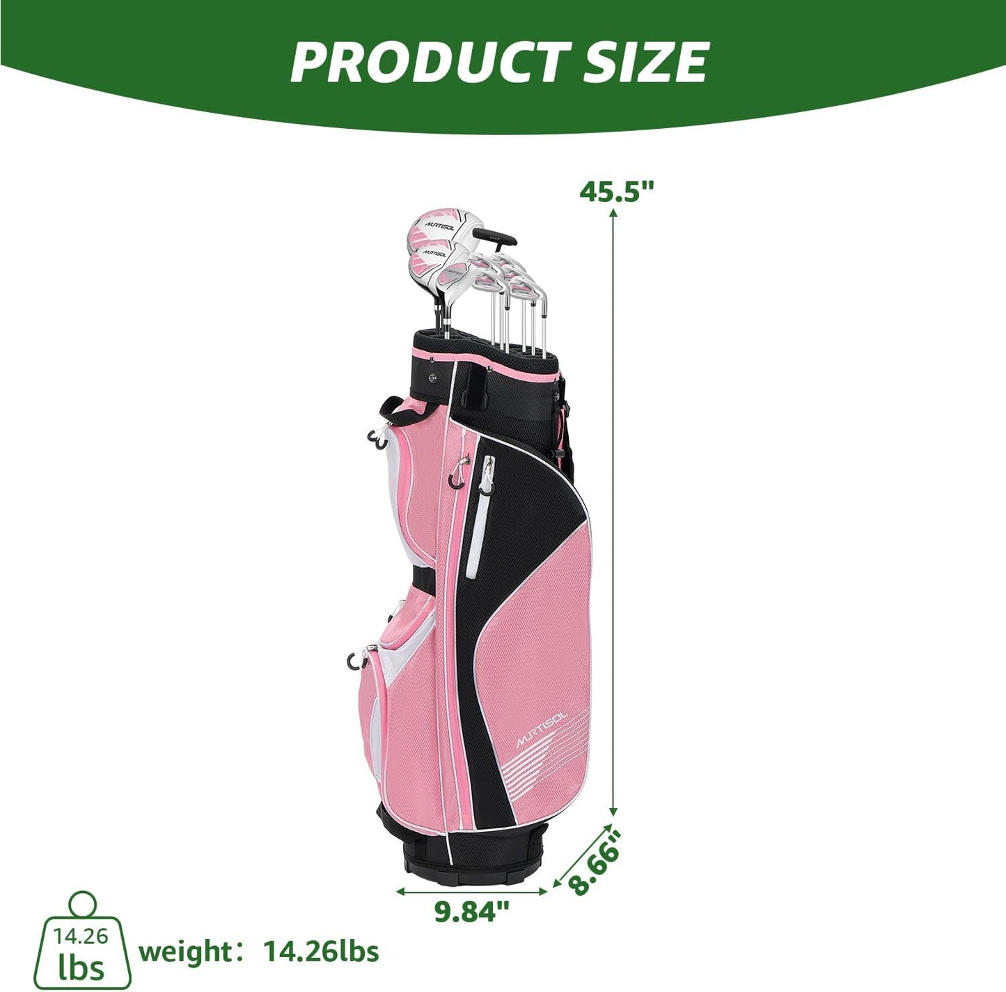 10 Pieces Golf Clubs Full Set Mens Right Hand,Golf Set Includes Stand Bag with Rain Hood, 1#Driver 3#Wood #5 Hybrid,with 3 Head Covers, 6# 7# 8# 9# PW# Irons and Putter