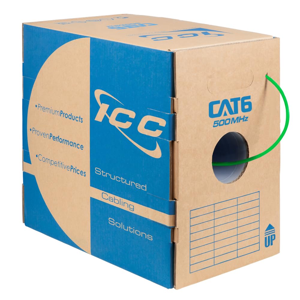 Icc Cat6 Cmr Riser 1000Ft - Utp 23Awg, 100% Solid Pure Copper, Unshielded, Bulk Ethernet Cable, Poe++, 500Mhz, Reelex Pull Box,