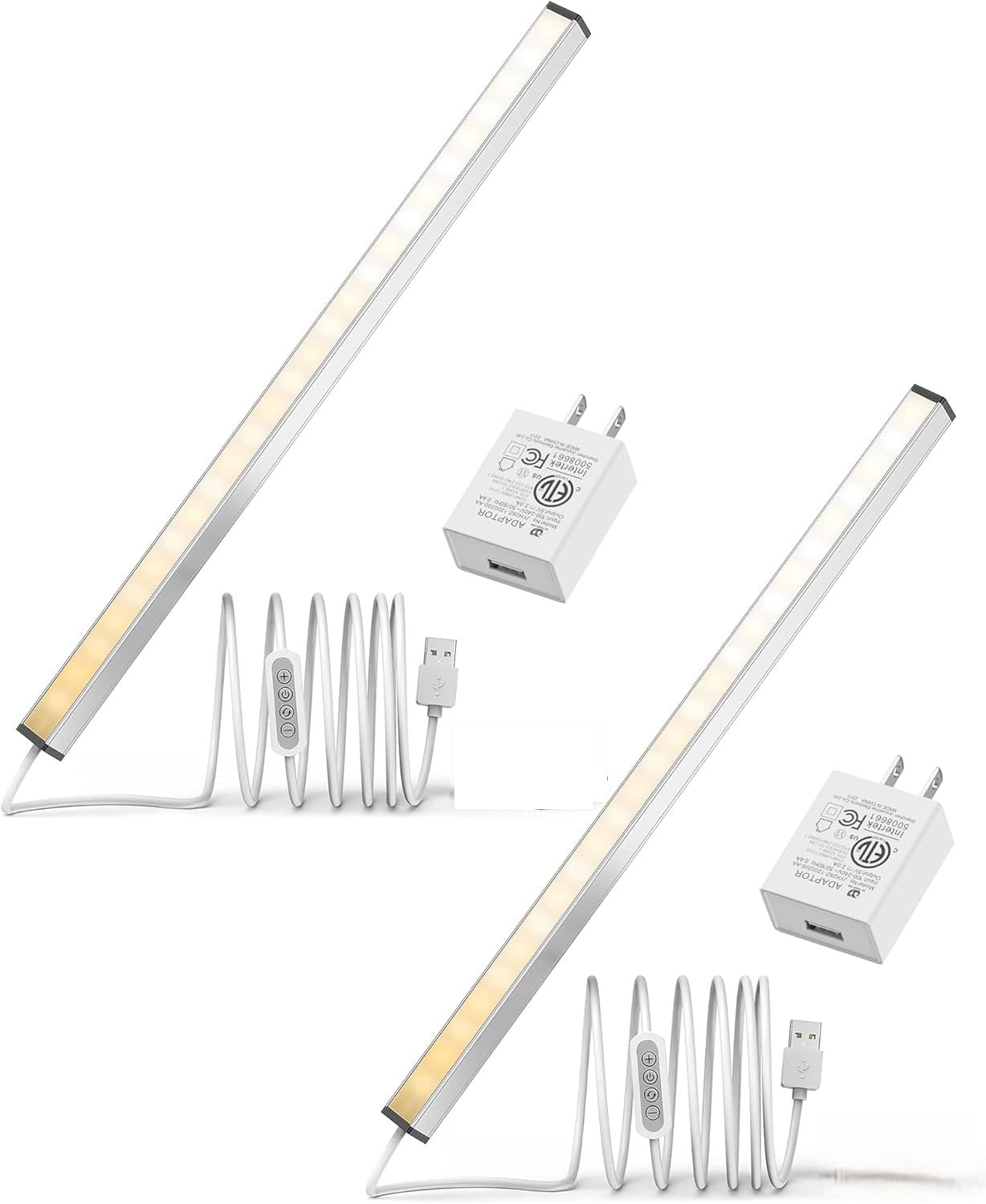 Asoko Led Under Cabinet Lighting, Dimmable 3 Color Temperature, 14.5 Inch, Metal, Usb Plug-In, Silver, 2 Pack