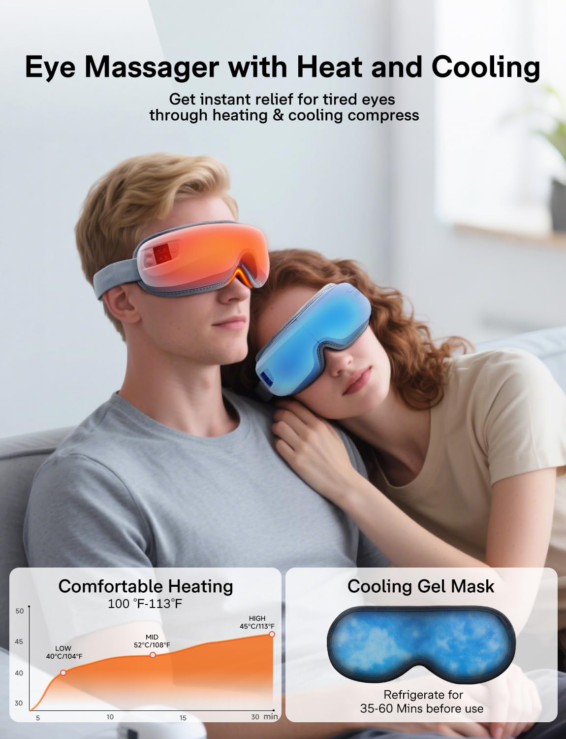 Eye Massager with Heat and Cooling, Valentines Day Gifts for Women Men, Heated Eye Mask Reduces Migraines, Dry Eyes, Headache Relief Eye Care Devices, Birthday Gifts for Her Him