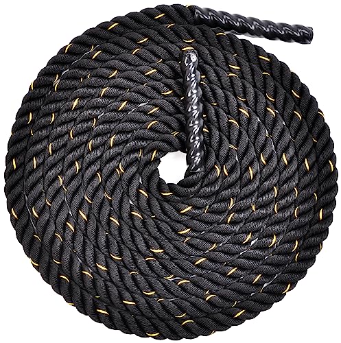 Fitvids Battle Rope 1.5Inch 2 Inch Diameter Poly Dacron 30 FT – 40 FT – 1.5-Inch, 30FT – Black