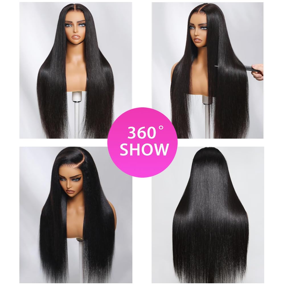 7X5 HD Glueless Wigs Human Hair Pre Plucked Pre Cut Pre Bleached Knots,Wear and Go Glueless Wigs,Straight Lace Front Closure Wig