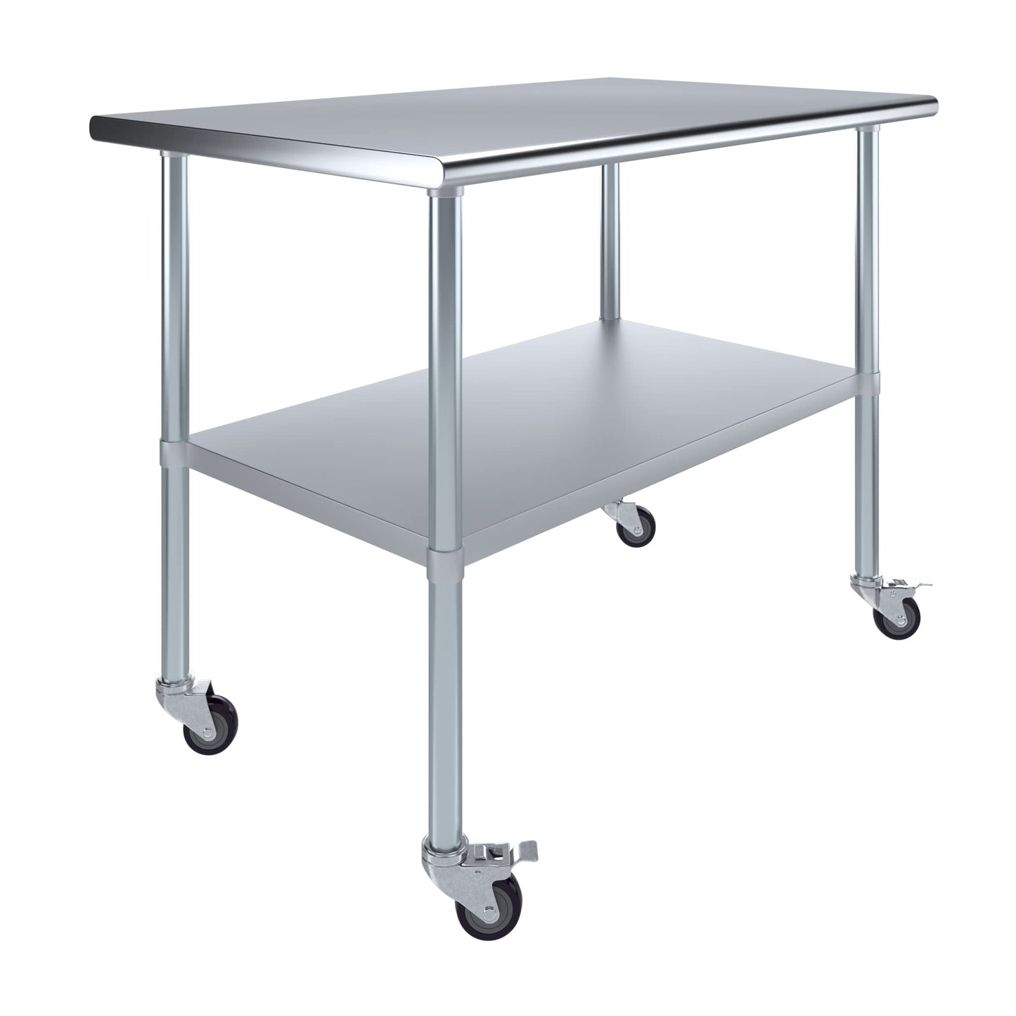AmGood 30 in. x 48 in. Stainless Steel Work Table with Wheels | Metal Kitchen Food Prep Table | NSF